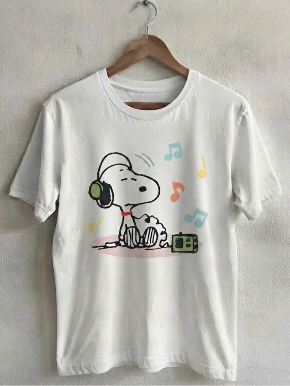 White Snoopy Graphic Tee with Colorful Notes